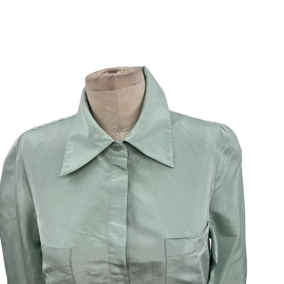 Rickie Freeman for Teri Jon Teal Blue Green Drop Waist Shirtdress Silk Size‎ 10 - Picture 2 of 13